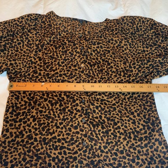 Madewell Animal Print Short Bubble Sleeve Crew Neck Button Up Shirt Womens XS - Picture 9 of 13